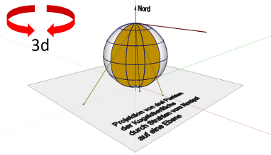Darstellende Geometrie; Stereographische Projektion; Kugel und Ebene; Projektion: Punkte in Ebene (1/6)
